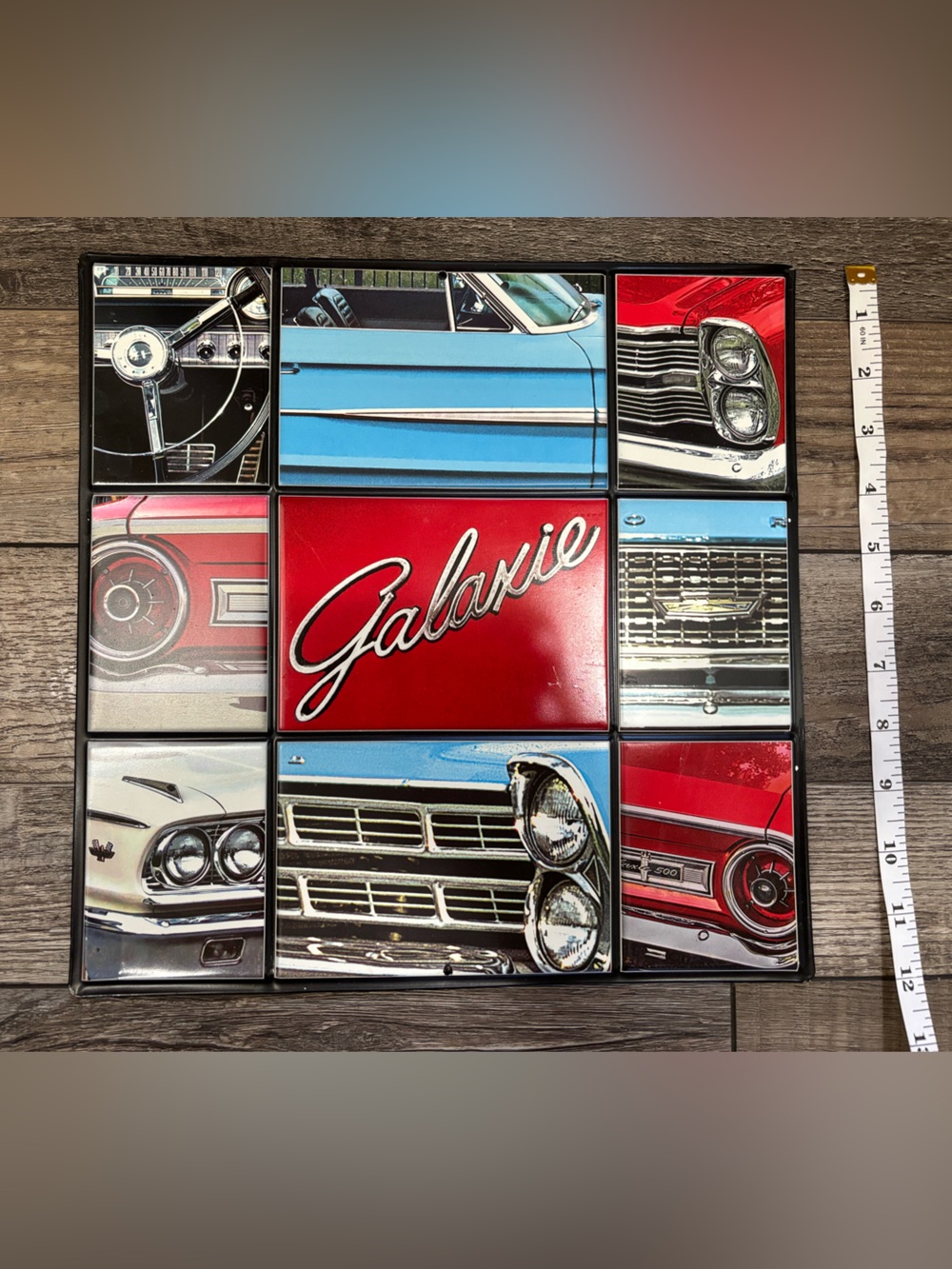Vintage Car Tile Wall Art - Red & Blue Automotive Collage